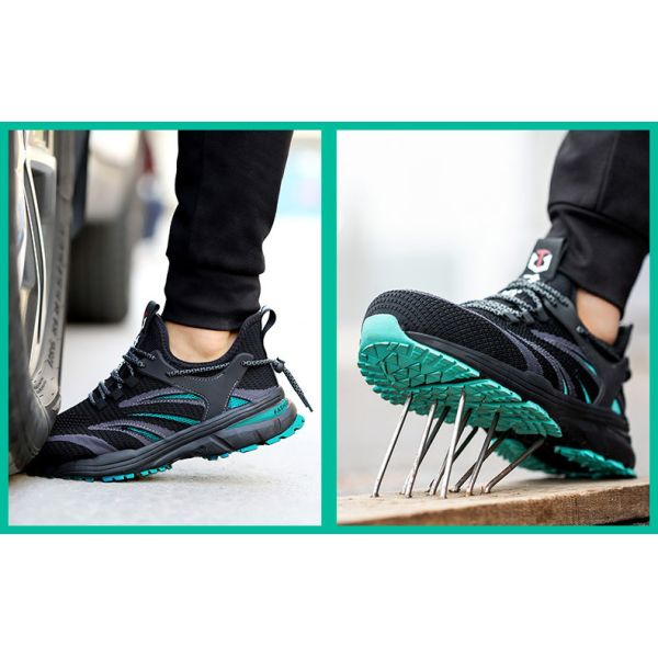 Chaussures de sécurité d'été respirantes Flyknit avec logo personnalisé, embout en acier anti-perforation et semelle intermédiaire en Kevlar