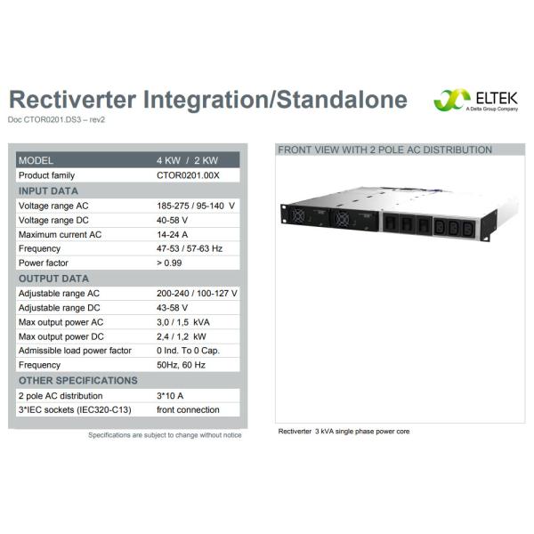 3kVA 1phase 48VDC Eltek Rectiverter 1U DC Power System For Telecom 4G Railway Power Utilities