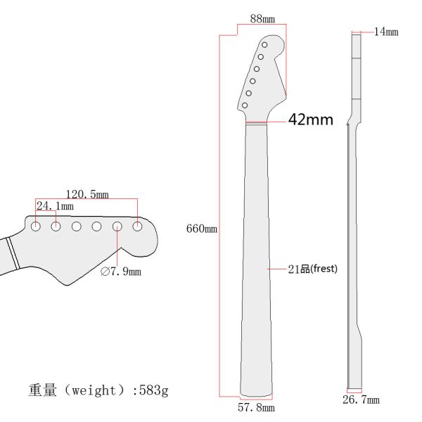 Matte finish Electric Guitar Neck 21 Fret Fender Stratocaster Maple Neck abalone shell