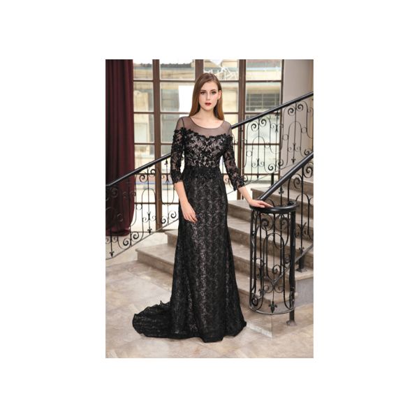 Evening Party Woven Fabric Long Evening Gowns Boat Neckline Floor - Length