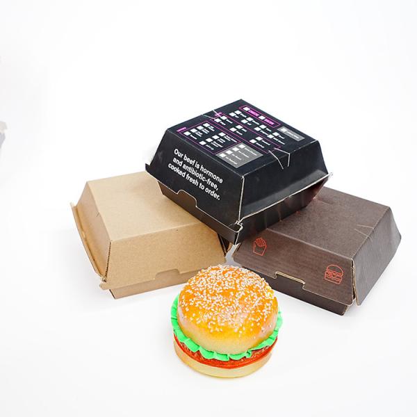Boîte à hamburger en papier kraft froid recyclable et écologique pour l'impression personnalisée, boîte d'emballage pour plats à emporter de restauration rapide