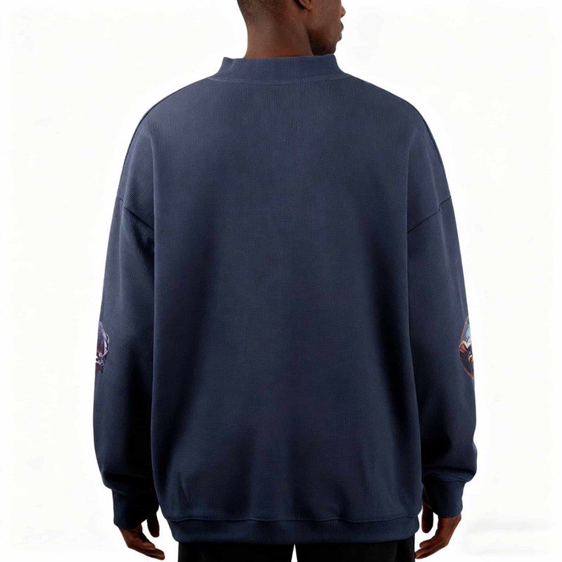 Custom Silk Print Acid Wash Oversized V Neck Sweatshirt Streetwear