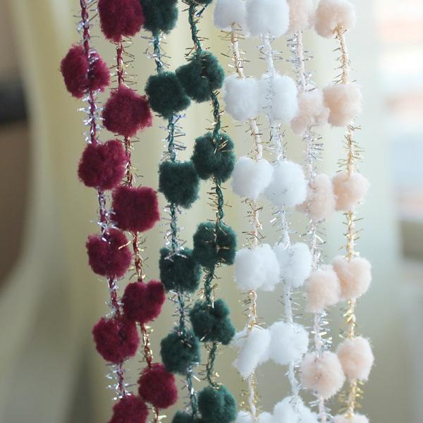 Seasonal Woven Pom Pom Trim Metallic Braided