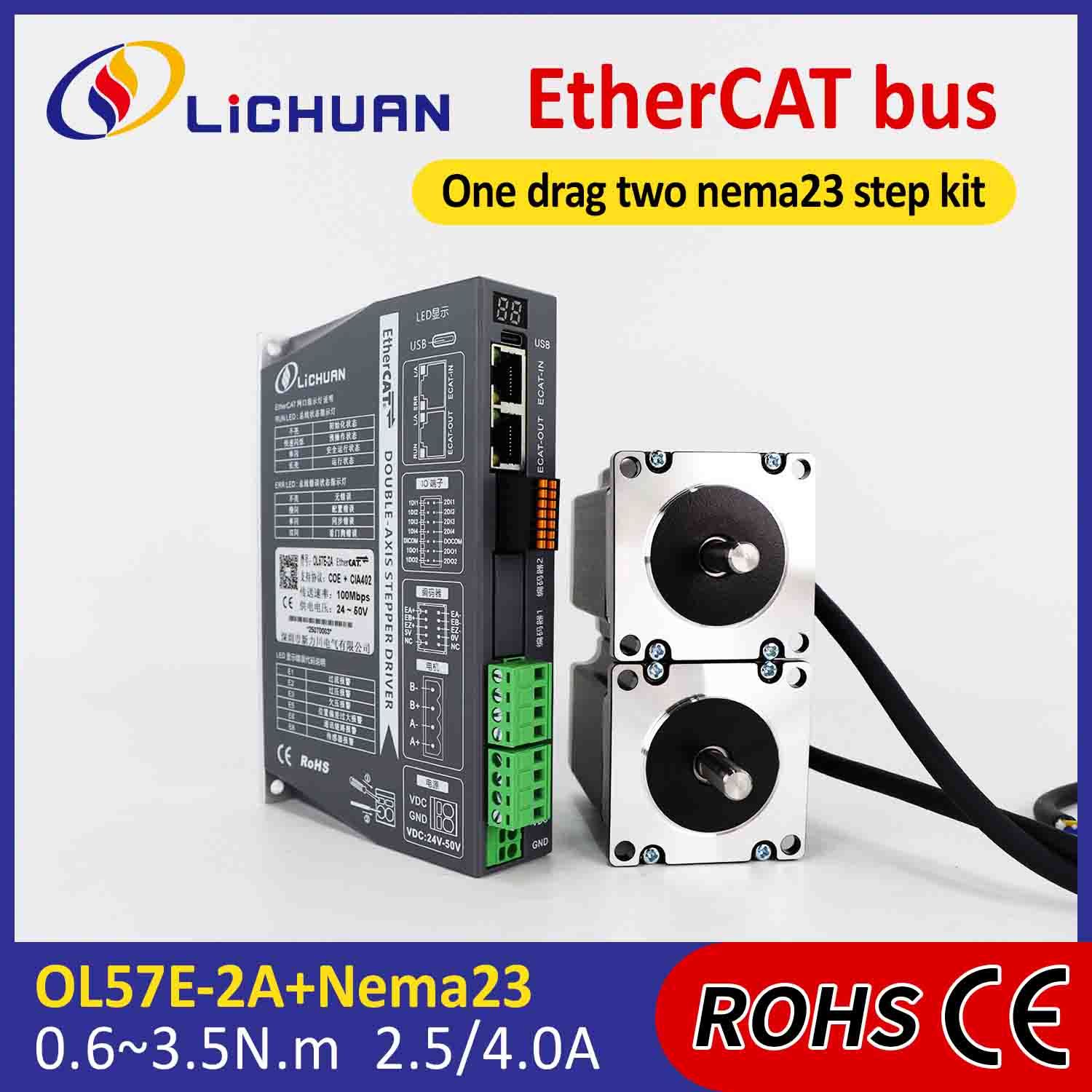 Lichuan 2A DC Open Loop Stepper Motor Drivers Kit EtherCAT 0.6N.m 2 Phase Nema23