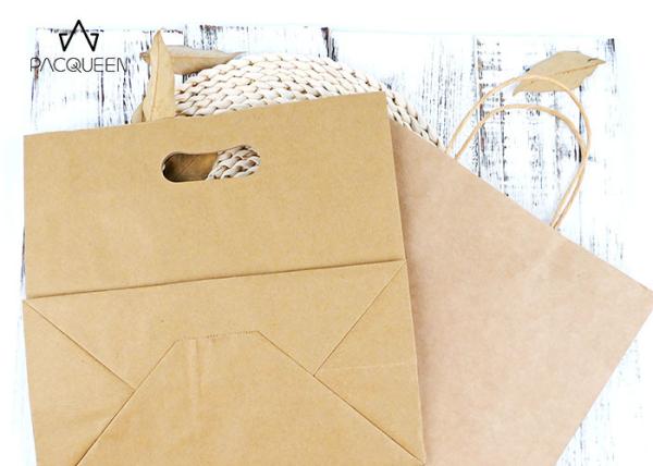 Brown Takeaway Paper Bags With Hang Hole / Handle Eco Friendly