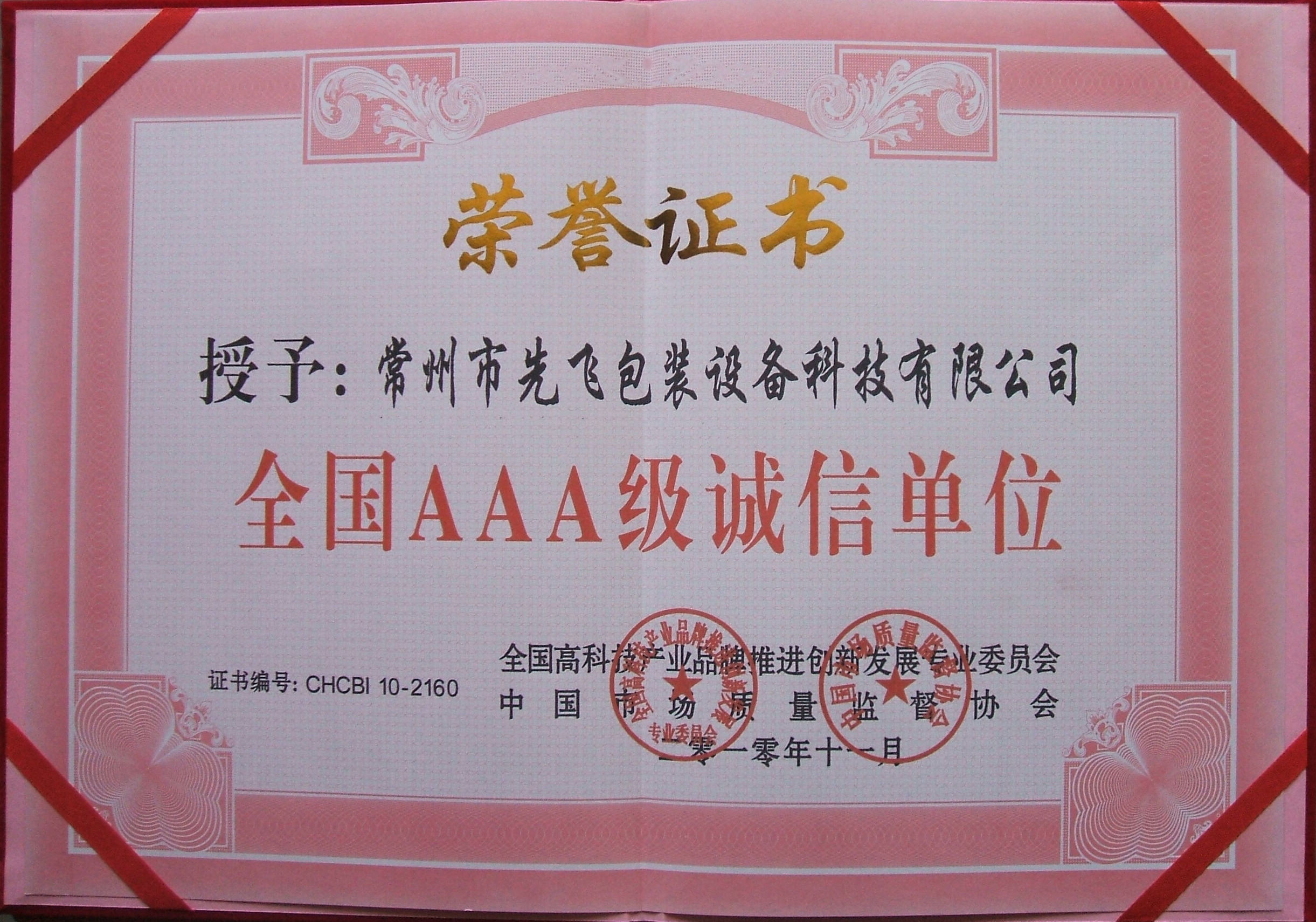 Changzhou Xianfei Packing Equipment Technology Co., Ltd. Сертификации