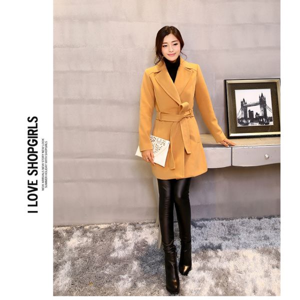 2016 fashion women turn-down collar polyester coat elegant coats