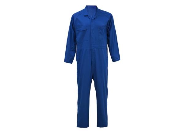 65% Polyester 35% Cotton Twill Mens Work Coveralls Mid Blue Raglan Sleeve