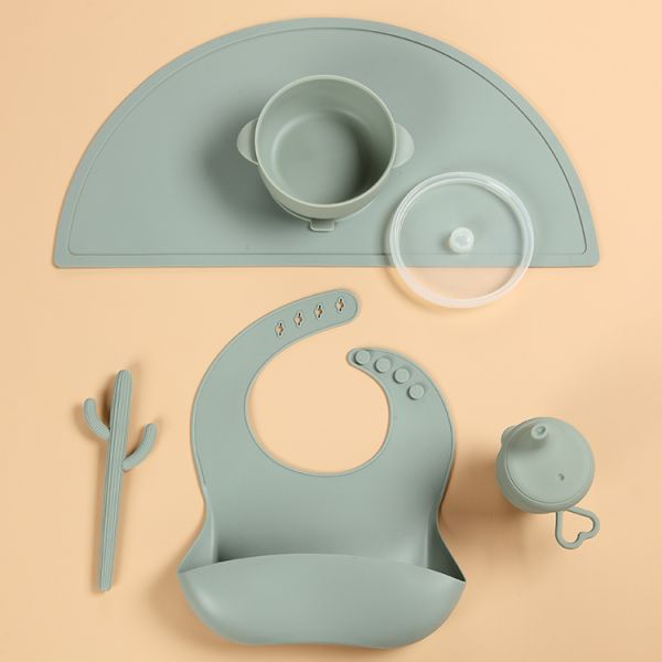 Silicone Baby 240 deg Suction Feeding Set With Plate Bowl Cutlery Placemat
