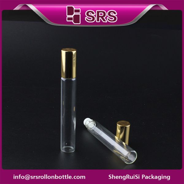 SRS clear glass material glass roller essential bottle with steel ball