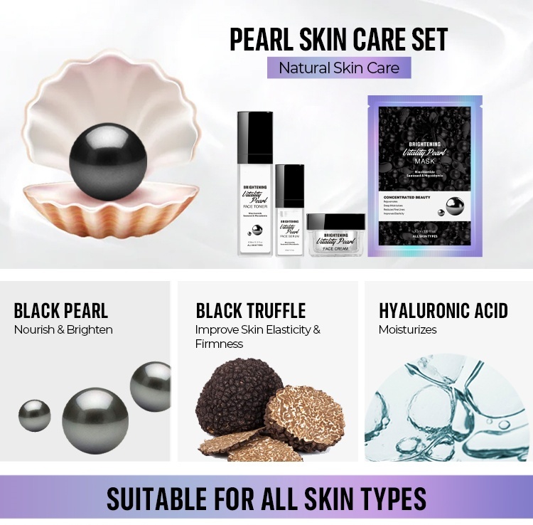 OEM ODM Korean-style skincare set with black truffle essence, pearl essence, anti-aging, moisturizing, toner, facial mask, whitening, anti-aging, firming face cream