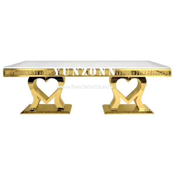 Hot Sale Luxury Gold Stainless Steel Wedding Table Modern Heart Shape Base Design for Dining Outdoor Hotel & Living Room Use