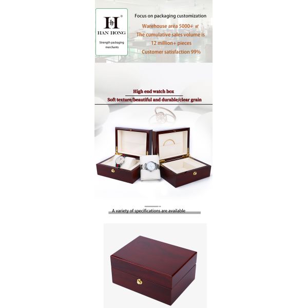 Caja de almacenamiento de relojes de lujo de madera OEM a prueba de polvo con cierre por botón
