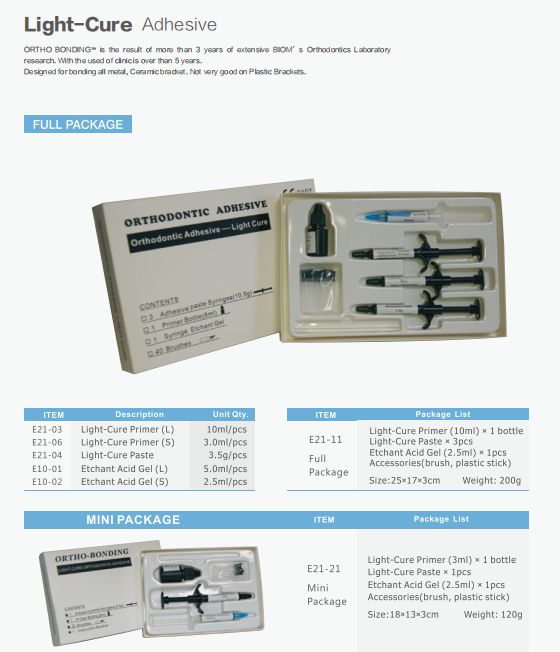 Ortodoncia Dental Cura de luz de tamaño completo adhesivo de unión ortopédica grado A