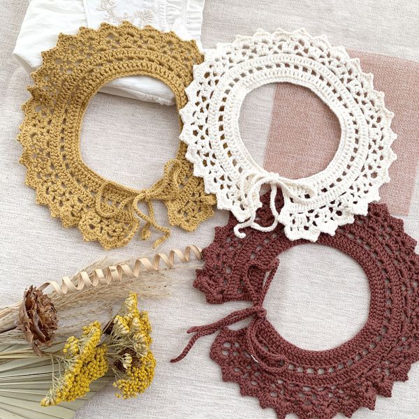 Y-F Designer Baby Girls Lotus Leaf Collar Cotton Lace Hand Crochet Hook Flower Cervical Fake Collar