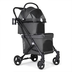 Linen Pet Gear Double Dog Stroller , Folding Dog Stroller For Medium Dog