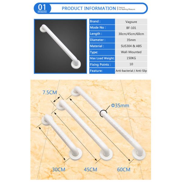 Non Barrier Bathroom Fixtures And Fittings / Shower Grab Bars Diameter 35MM
