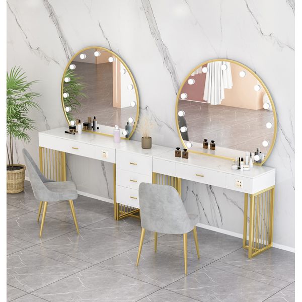 Nordic Standing Hollywood Mirror And Desk Dressing Table With Drawers
