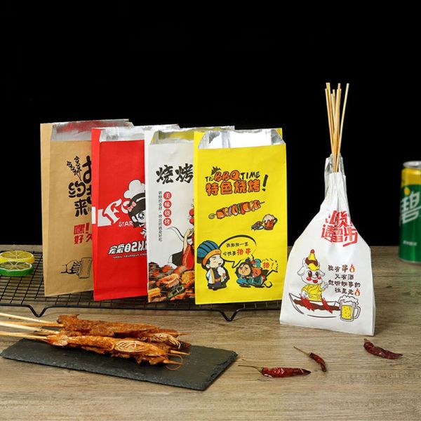 Customized Logo Custom Grease-Proof Waterproof Milk BBQ Food Takeout Kraft Paper Bag