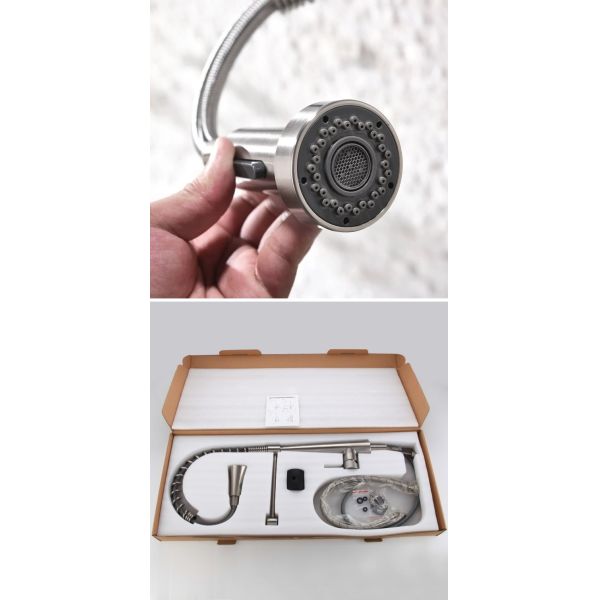 35mm Deck Mounted Single Handle Pull Out Kitchen Faucet Brushed