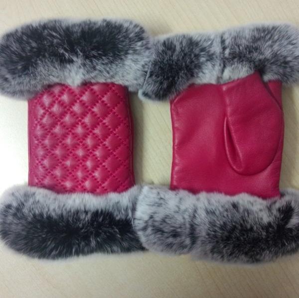 2018 Fashion Smooth Rex Rabbit genuine lamb Leather women fur Fingerless Gloves
