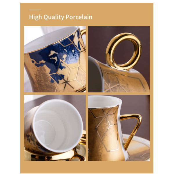 Custom Luxury Fashion Coffee Cups Electroplating Gold Tea Cups and Saucer