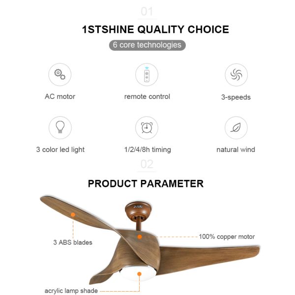 132cm 3 lâminas ABS Ventilador de teto de baixo ruído para casa / hotel / escritório Material do corpo da lâmpada de metal