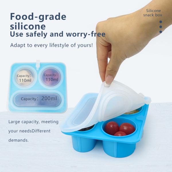 Blue Silicone Divided Snack Box with Lids BPA-Free Leak-Proof Eco-Friendly Microwave Dishwasher Safe for Kids Adults OEM