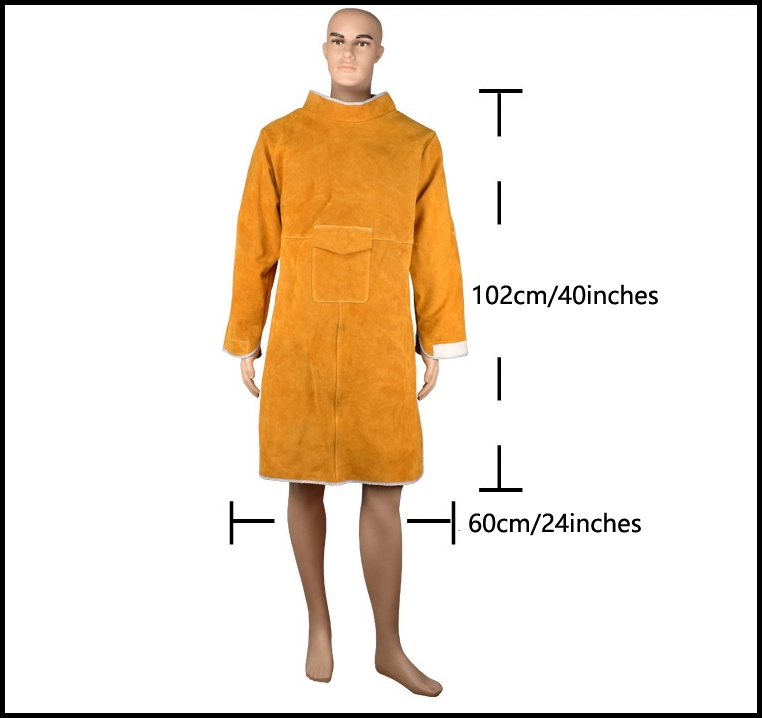 Durable Cow Leather Welding Clothes Long Coat Apron Protection Clothes PPE Safety Wear