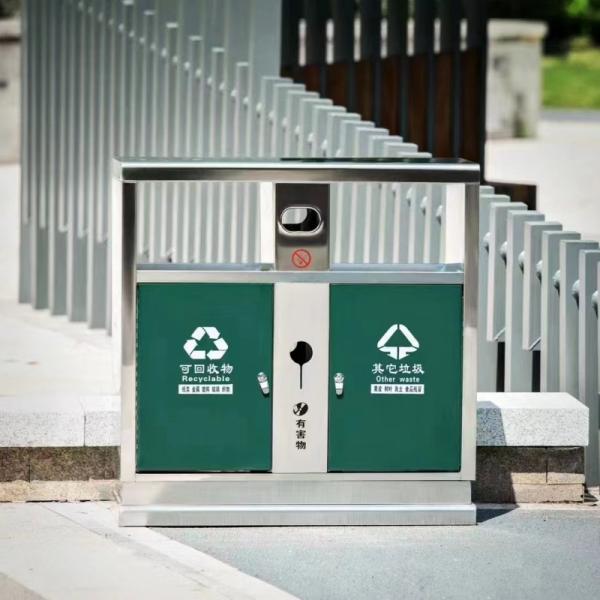 Green Double Barrel Trash Bin Large Outdoor Stainless Steel Recycle Garbage Bins