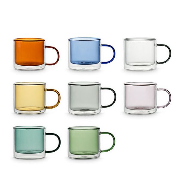 250ML Capacity Double Wall Glass Mug With Handle Coffee Cups Double Layer Reusable
