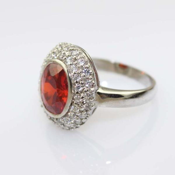 925 Silver Oval Garnet  Gemstone Ring  with Cubic Zircon (S-RJ692)