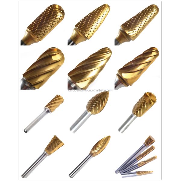 Customized High Quality  Power Tools Parts Gold Coated Electric Hardware Grinding Tool Yellow Coating Tungsten Carbide Burrs