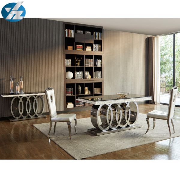 Heavy Base Luxury Modern Dining Tables Black Glass Top Dining Table L200xW100xH75cm