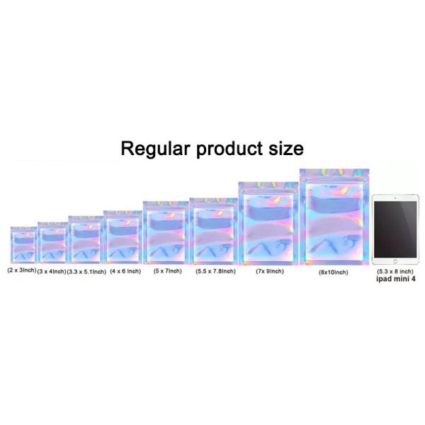 Custom Rainbow Holographic Resealable Paper Pouches Ziplock Bag