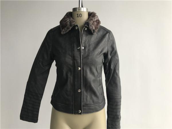 Levis Ladies' Charcoal Pleather Jacket With Detachable Sherpa Collar LEDO1741