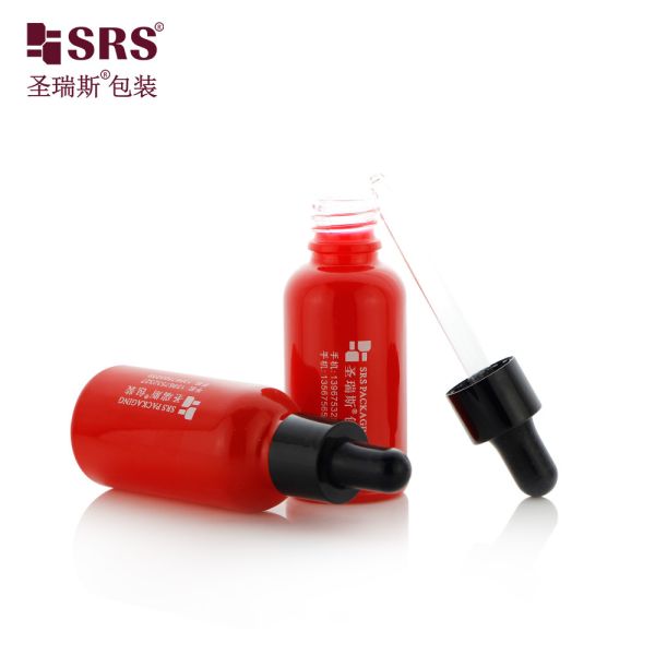 D001-50ml Custom Hot Red Belly Oil Dropper Bottles For Sensitive Belly Care Products With Glossy Black PP Plastic Dropper Top With Glass Pipette