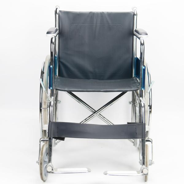 Chormed Steel Frame Standard Folding Steel Wheelchair 24 Inch Rear Wheels