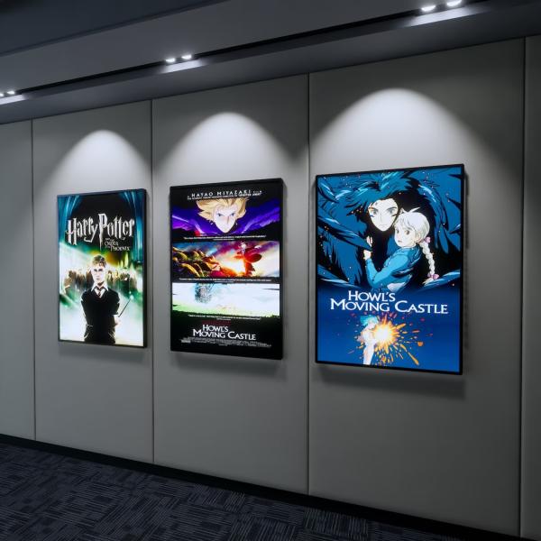 A4 Ultra Slim Aluminum Movie Poster Light Box Single Side Display Both Vertical and Horizontal Hanging for Glass