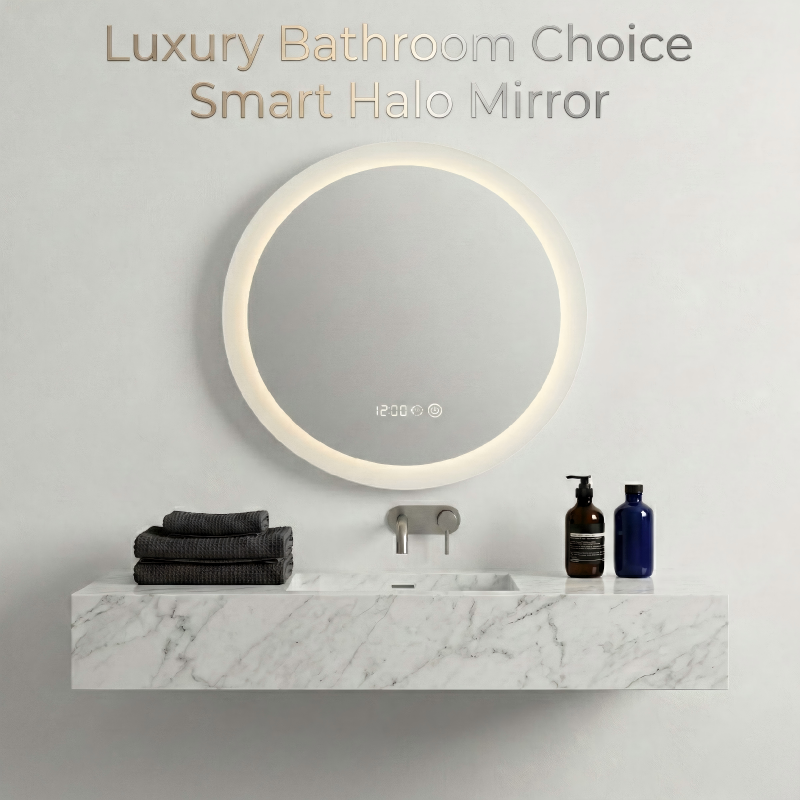 Kingstin Smart Round LED Bathroom Mirror Anti-Fog Dimmable 3-Color Light Frameless Vanity Wall Mirror