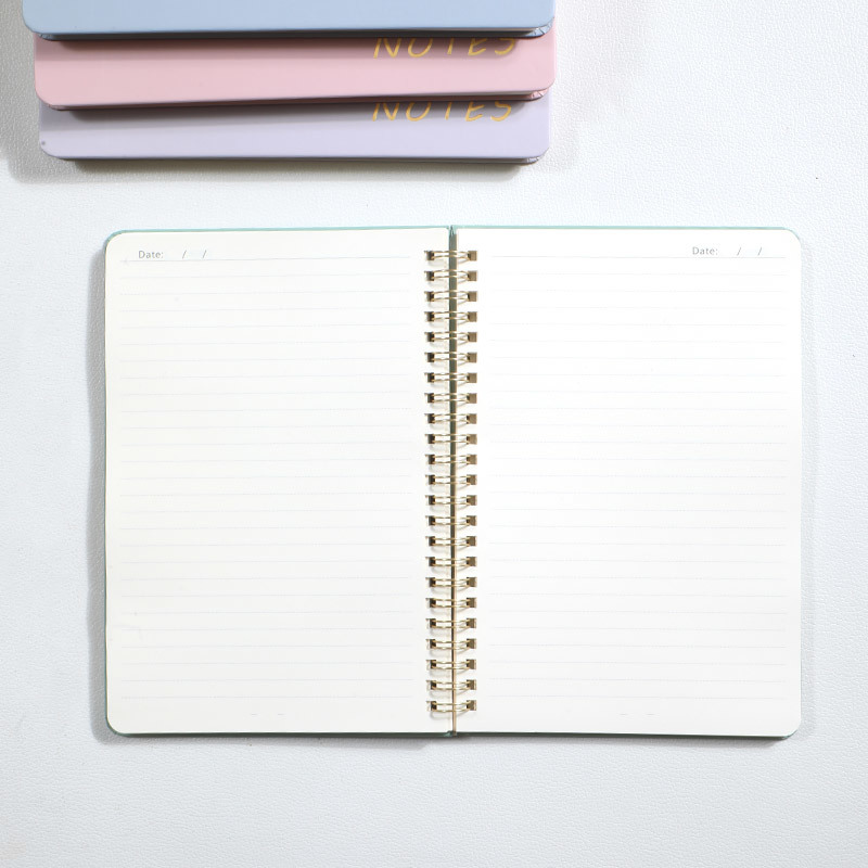 A5 Macaron Color Spiral Notebook Stationary Gold Foil Hardcover Lined Journal