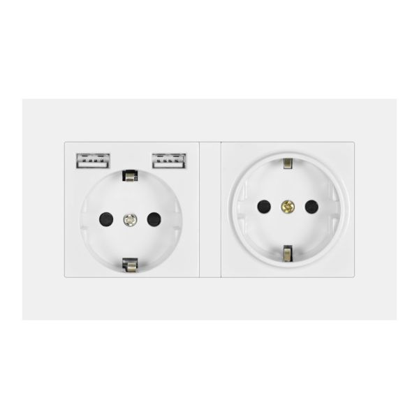 EU 2gang power socket,16A electrical plug grounded ,socket with usb, 146mm*86mm pc white/black/gold wall socket