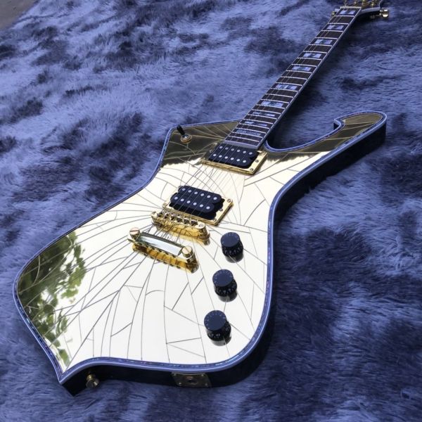 Grand Custom Gold Crack Mirror Paul PS10LTD Guitar Ice Man White Binding Electric Guitar