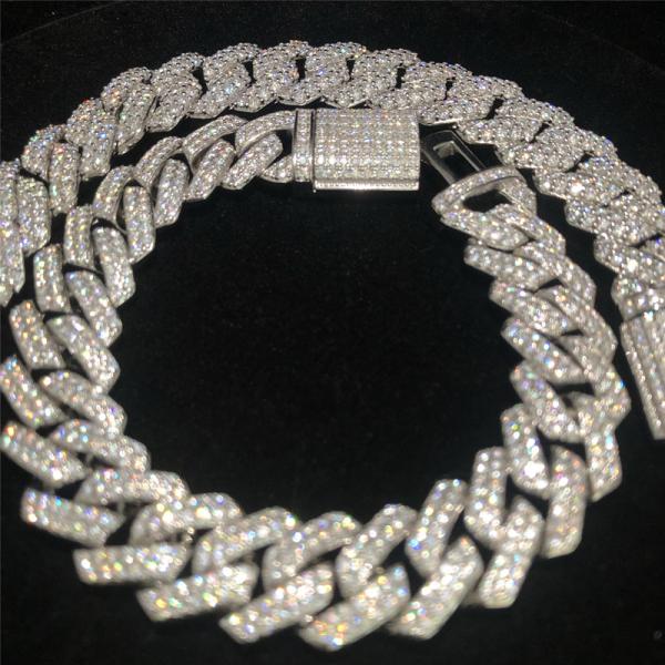 Ouro do ouro da relação de Moissanite do pendente de 925 Sterling Silver Moissanite Cuban Link