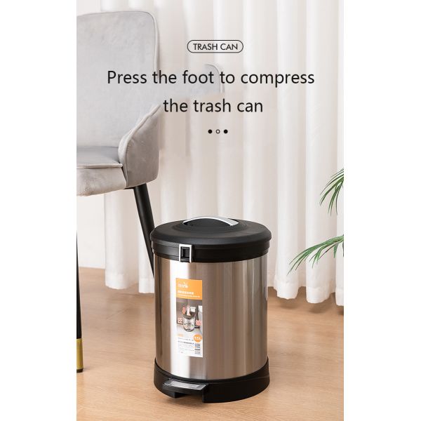Stainless Steel Kitchen Compressible Trash Can Household Living Room Pedal Toilet Deodorant Slow Drop Foot on Trash Basket
