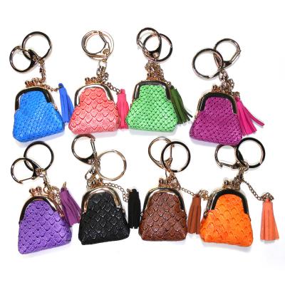 Antique Brass Plating Coin Bag Keychain , Snakeskin Personalized Leather Keychain