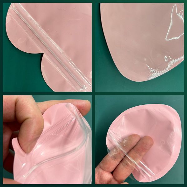 PINK Macaron Heart Joyería Bolsas auto-selladas para el embalaje de regalos Soluciones de almacenamiento