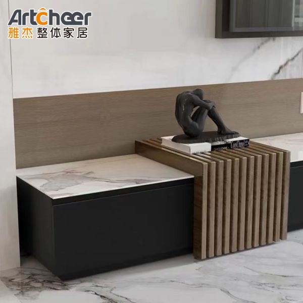 Мебель для гостиной на заказ Традиционные подставки для телевизоров с синтерированным каменным столовым столом