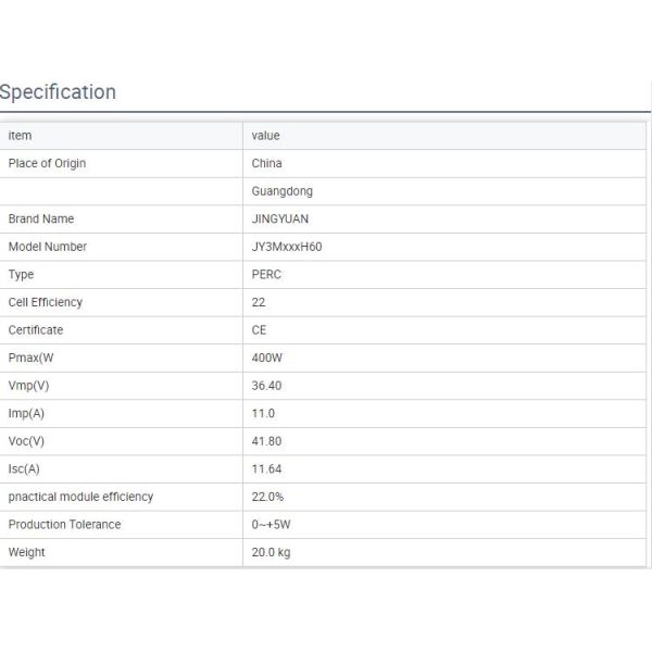 JINYUAN Solar Panels 356W 370W 375W 380W 385W 390W 395W 400W  For Solar Energy System