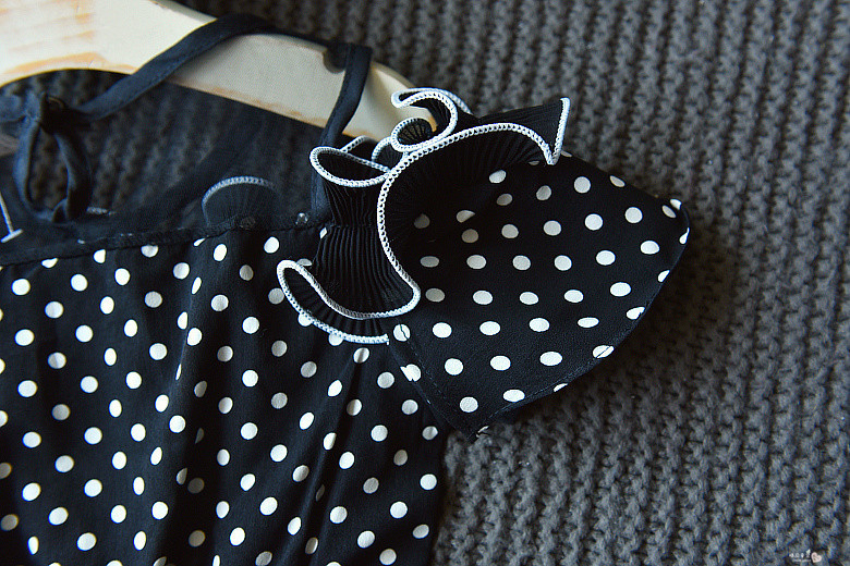 Toddlers Round Neck Summer Black And White Polka Dot Strapless Dress For Girls